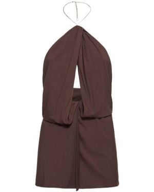 The Attico Neck-Hanging Knitted Mini Dress - Brown