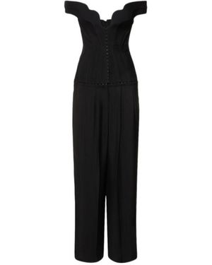 Mugler Twill Off-Shoulder Bustier Jumpsuit - Black