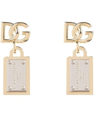 Dolce & Gabbana Logo Plaque Clip On Earrings - White