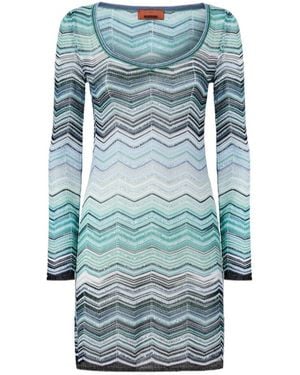 Missoni Chevron Lamé Mini Knitted Dress - Blue