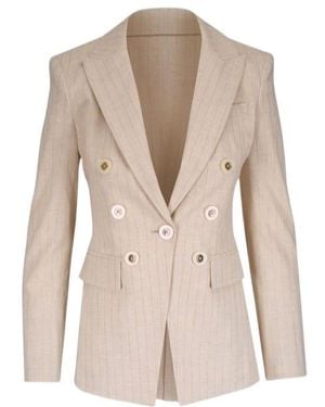 Veronica Beard Pinstripe Double-Breasted Blazer - Natural