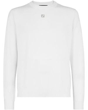 Fendi Logo Plaque Crewneck Knitted Jumper - White
