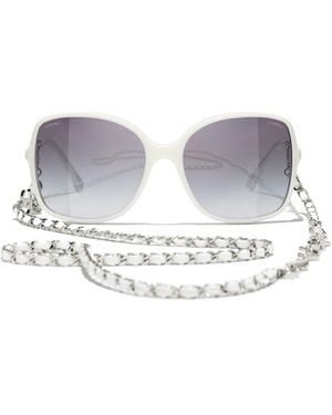 CHANEL Geometric Frame Sunglasses - White