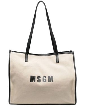 MSGM Logo-Print Cotton-Blend Tote Bag - Natural