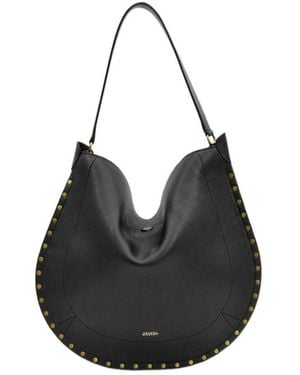 Isabel Marant Logo Printed Stud-Embellished Shoulder Bag - Black