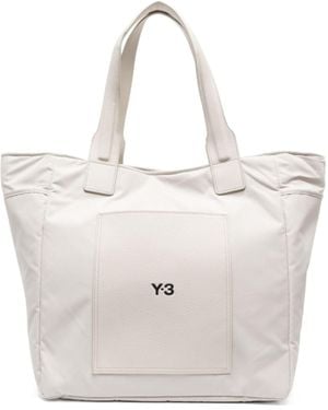 Y-3 Lux Logo Printed Large Tote Bag - White