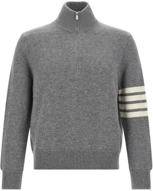 Thom Browne Stripe Detailed Funnel Neck Jumper - Grey