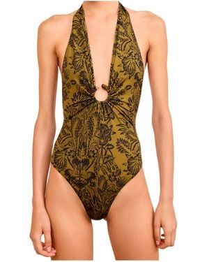 Ulla Johnson Floral Print Halterneck Swimsuit - Green