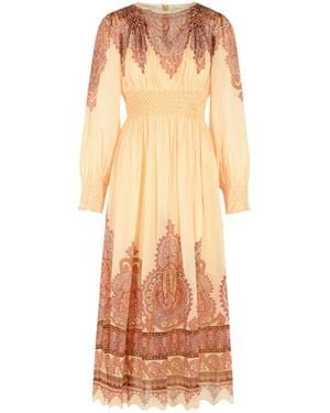 Zimmermann Smocked Printed Georgette Midi Dress - Natural