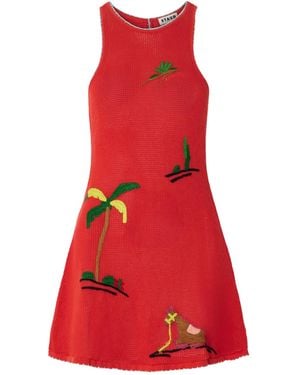 STAUD Marea Embroidered Open-Knit Mini Dress