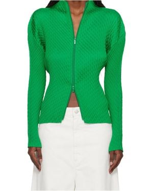 Issey Miyake Long-Sleeved Zip-Up Knit Sweater - Green