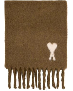 Ami Paris Ami De Coeur Jacquard Fringed Scarf - Green
