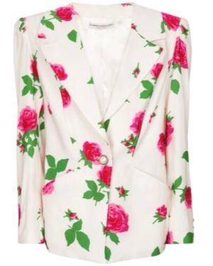Alessandra Rich Floral Faille Blazer - Pink