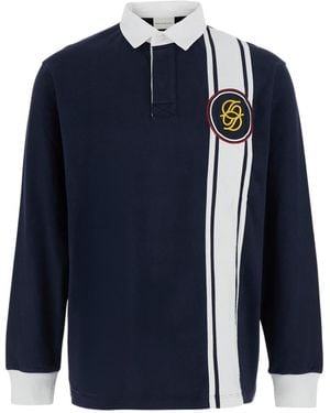 Drole de Monsieur Drôle De Monsieur Striped Logo Rugby Polo Shirt - Blue