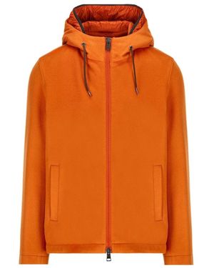 Herno Zipped Hooded Drawstring Padded Jacket - Orange