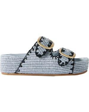 Loeffler Randall Embroidered Raffia Platform Slides - Blue