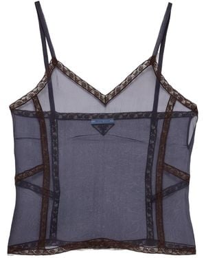 Prada Organza Intarsia Top - Gray