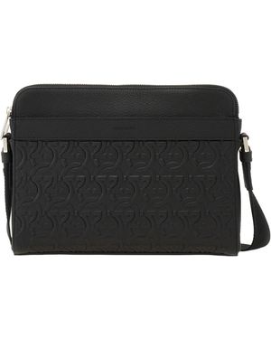 Ferragamo Logo Embossed Shoulder Bag - Black