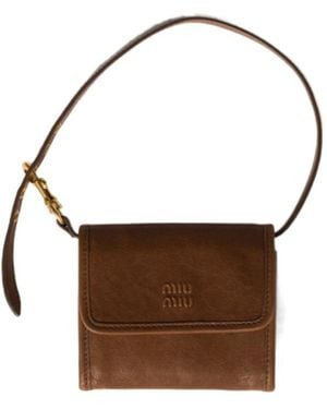 Miu Miu Nappa Leather Wallet With Shoulder Strap - Brown