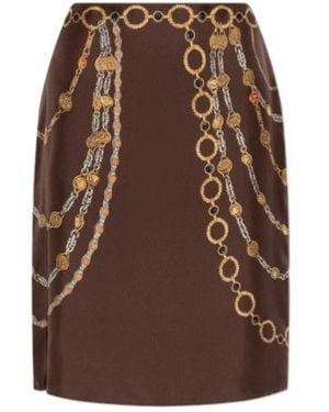 Versace Chain-Printed Twill Pencil Skirt - Brown