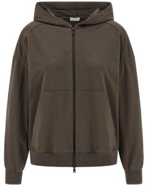 Brunello Cucinelli Monili-Embellished Zipped Hoodie - Grey