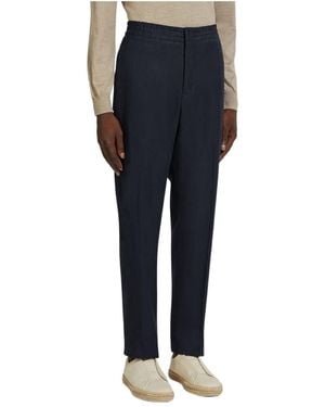 ZEGNA Casual Trousers With Elastic Waist - Blue