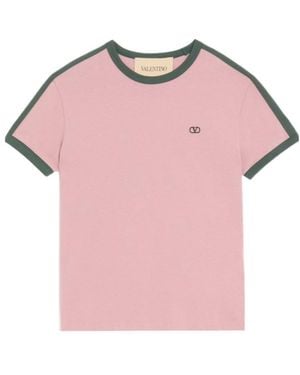 Valentino Contrast Trim Logo T-Shirt - Pink