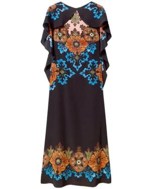 La DoubleJ Floral-Print Midi Day Dress - Blue