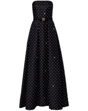 Elie Saab Belted Polka-Dot Gown - Black