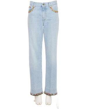 Valentino Floral Hem Wide Leg Jeans - Blue