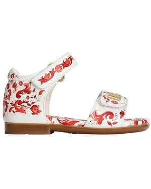 Dolce & Gabbana Majolica-Print Lambskin Sandals - Pink