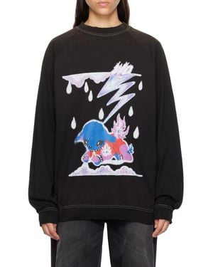 we11done Graphic-Print Cotton Hoodie - Black