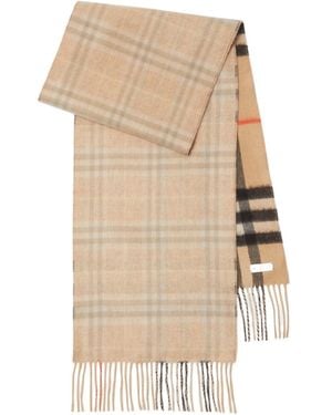 Burberry Reversible Checked Fringed Hem Scarf - Natural