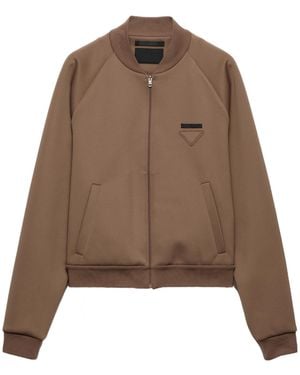 Prada Brand-Patch Stretch-Woven Bomber Jacket Xxl - Brown