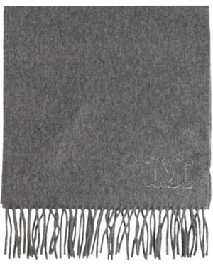 Max Mara Logo-Embroidered Fringed Scarf - Grey