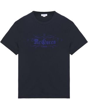 McQueen Script Printed Crewneck T-Shirt - Blue