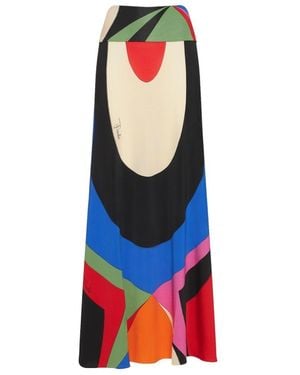 Emilio Pucci Goccia Printed Polished Extra-Long Skirt - Blue