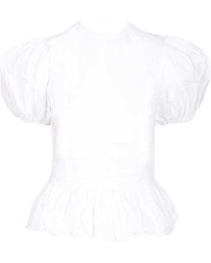 ROTATE BIRGER CHRISTENSEN Short Puff Sleeved Crewneck Straight Top - White
