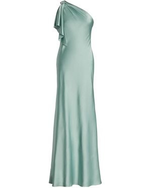Ralph Lauren Satin Charmeuse One-Shoulder Gown - Green