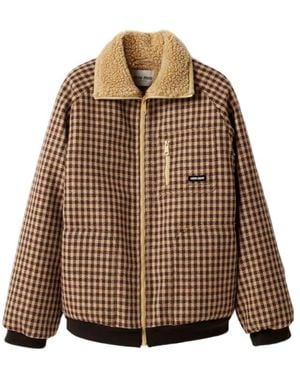 Miu Miu Fleece-Lined Checked Blouson Jacket - Brown