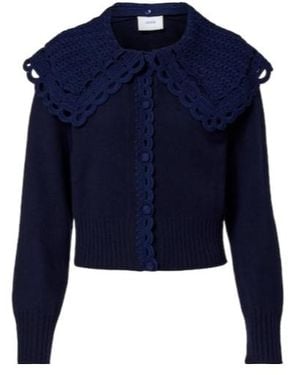 Erdem Crochet-Trimmed Wool-Blend Cardigan - Blue