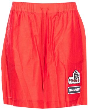 Pinko Logo Patch Wide Leg Bermuda Shorts - Red