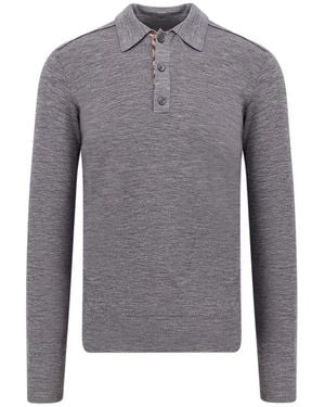 Burberry Long Sleeved Knitted Polo Shirt - Gray