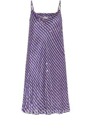 Dries Van Noten Pleated Striped Midi Dress - Purple