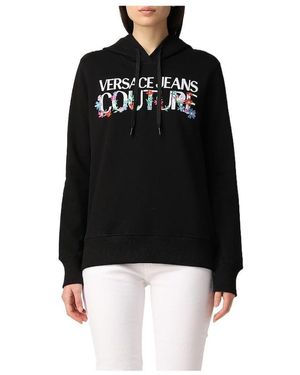Versace Floral-Embroidered Cotton Hoodie - Black