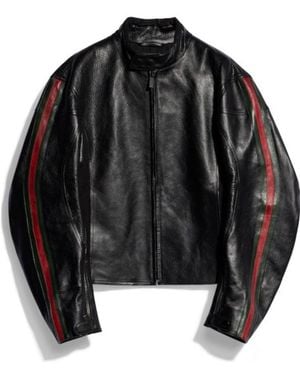 Gucci Leather Biker Jacket With Web Detail - Black