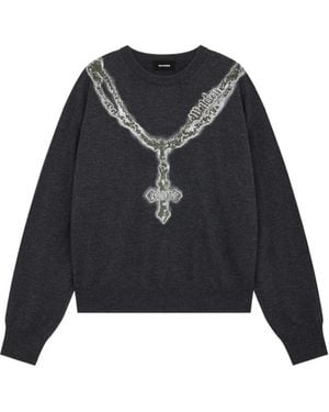 we11done Cross Necklace Long-Sleeve Wool Knit Sweater - Black