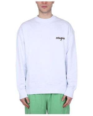 MSGM Logo Printed Crewneck Sweatshirt - White
