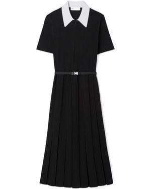 Tory Burch Monogram Pointelle Pleated Dress - Black