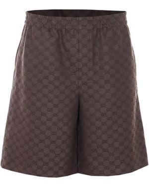 Gucci Monogrammed Elastic-Waist Shorts - Brown